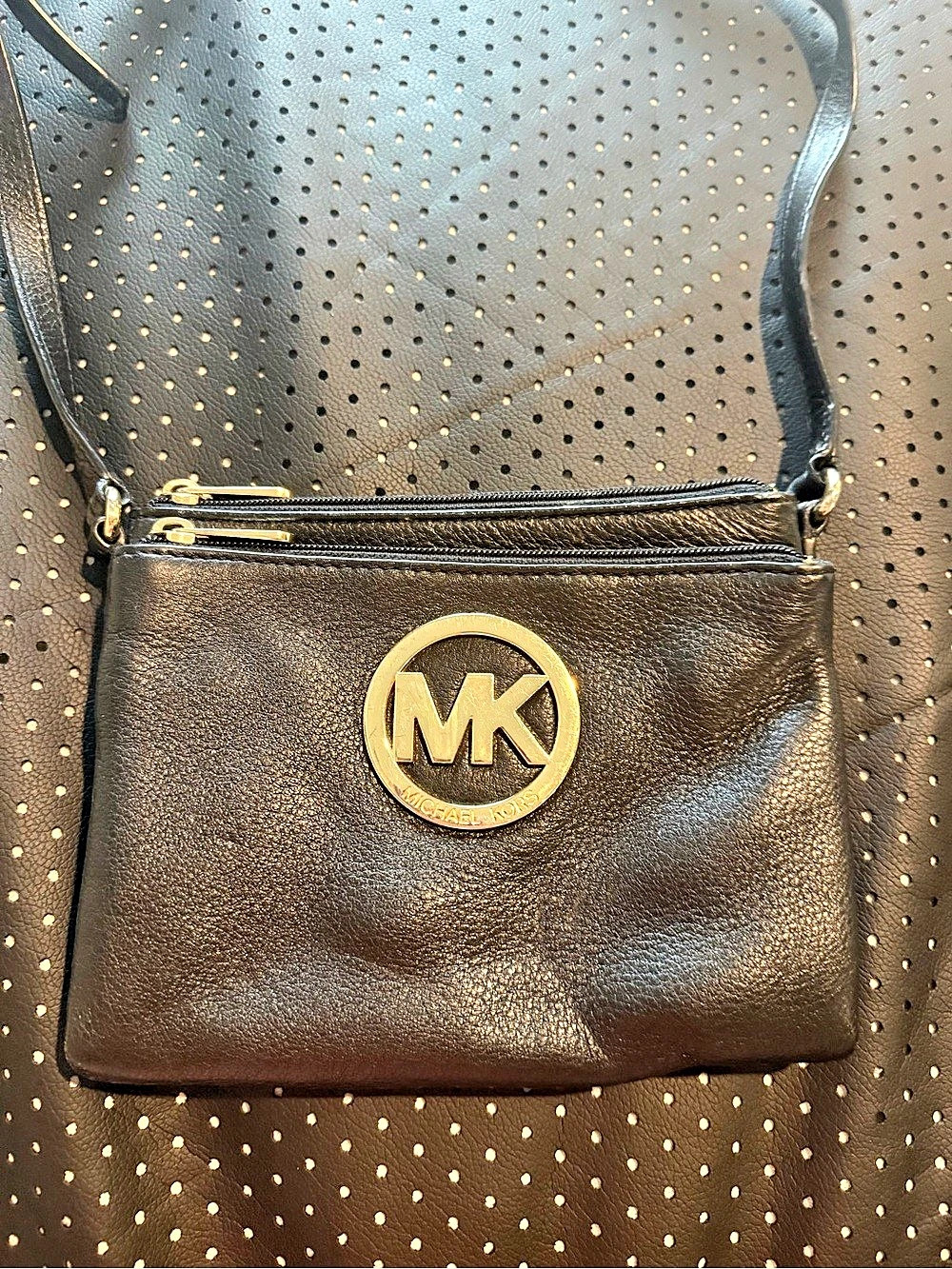 Michael Kors Jet Set Double Zip Crossbody Black Leather Bag